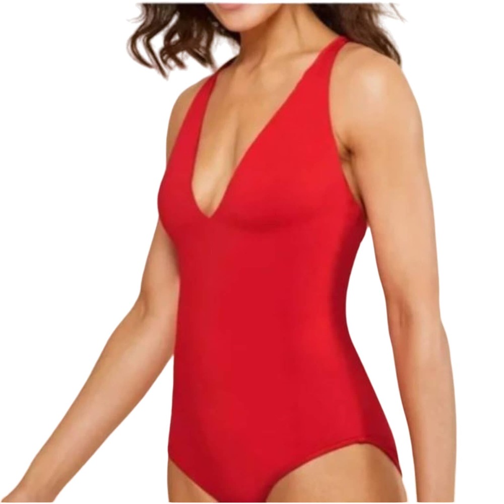 Andie Bold Red Deep-V One-Piece Swimsuit
